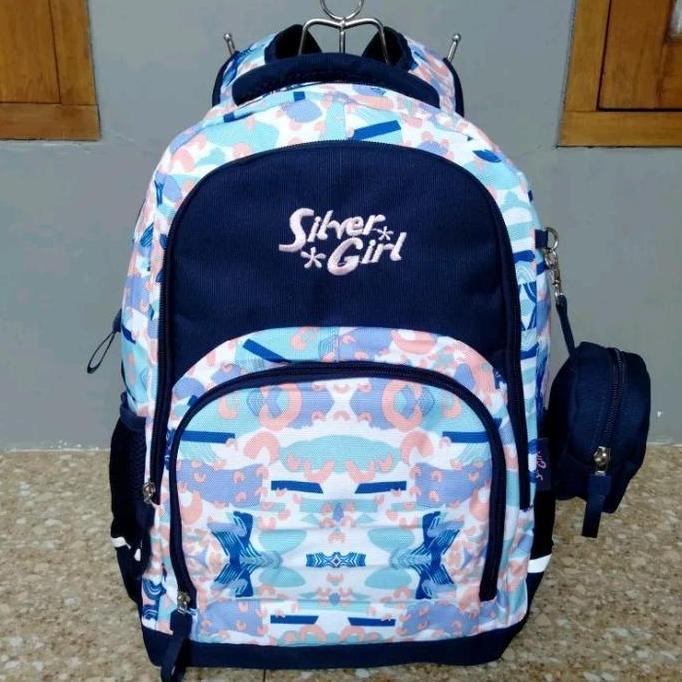 (B) Tas ransel backpack sekolah silver girl original ukuran besar cocok SMP SMA Fashion