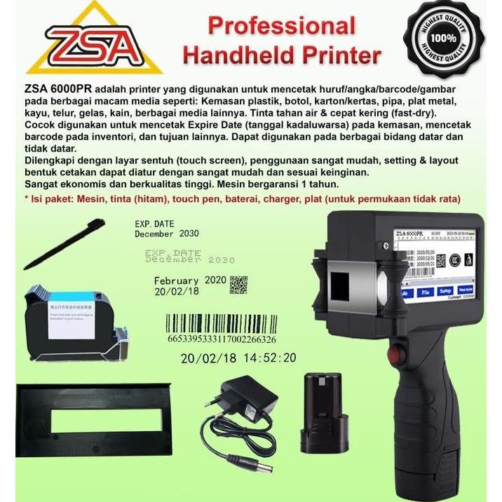 ZSA Printer ZSA 6000PR + Plat, ZSA EX-500 Expire Date, Tanggal Kadaluwarsa, Coding, Inkjet Canggih u