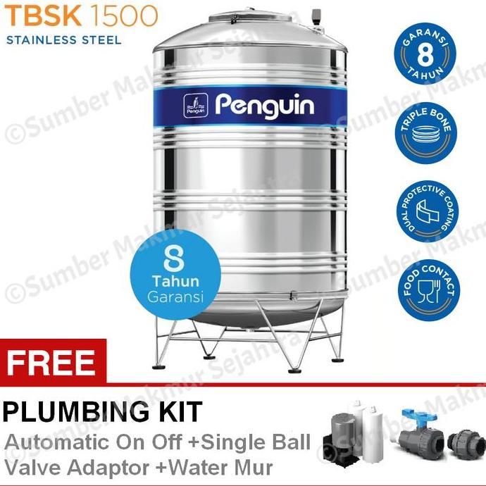 New Tangki Air / Tandon / Toren Stainless Penguin 1500 Liter - TBSK 1500