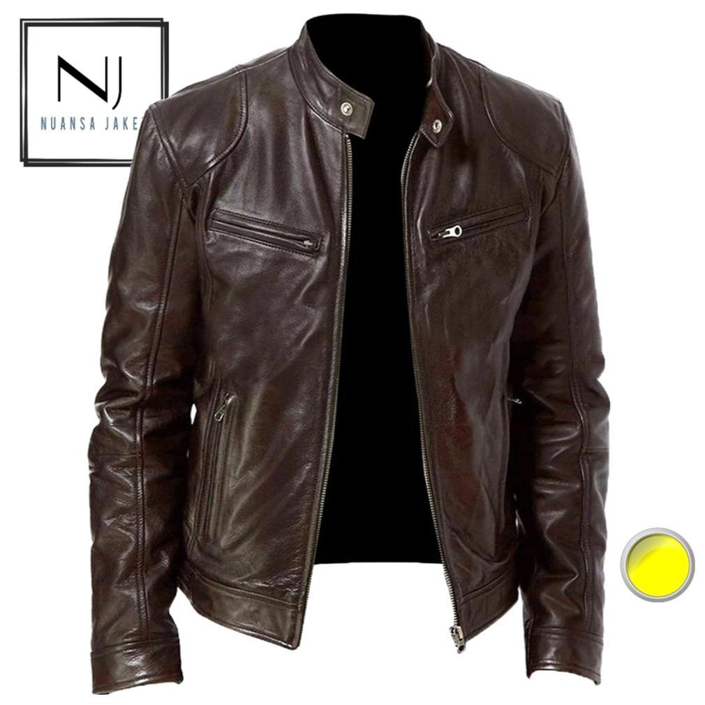 CUCI GUDANG Jaket Kulit Pria Asli Original 100% Semi Kulit Lembut Halus Tebal Nuansa jaket Pundak Te