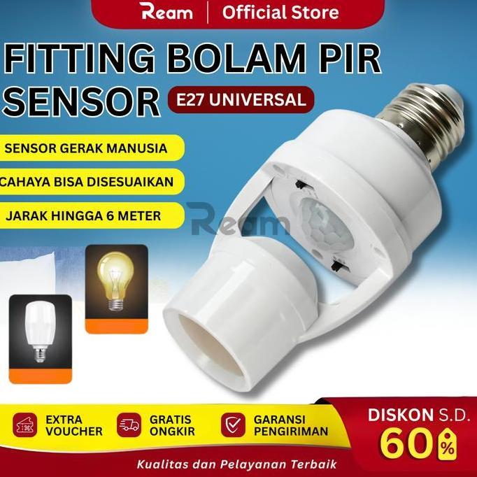 REAM Fitting Lampu Sensor Gerak Otomatis E27 Fitting Lampu Smart Sensor Gerak Infrared