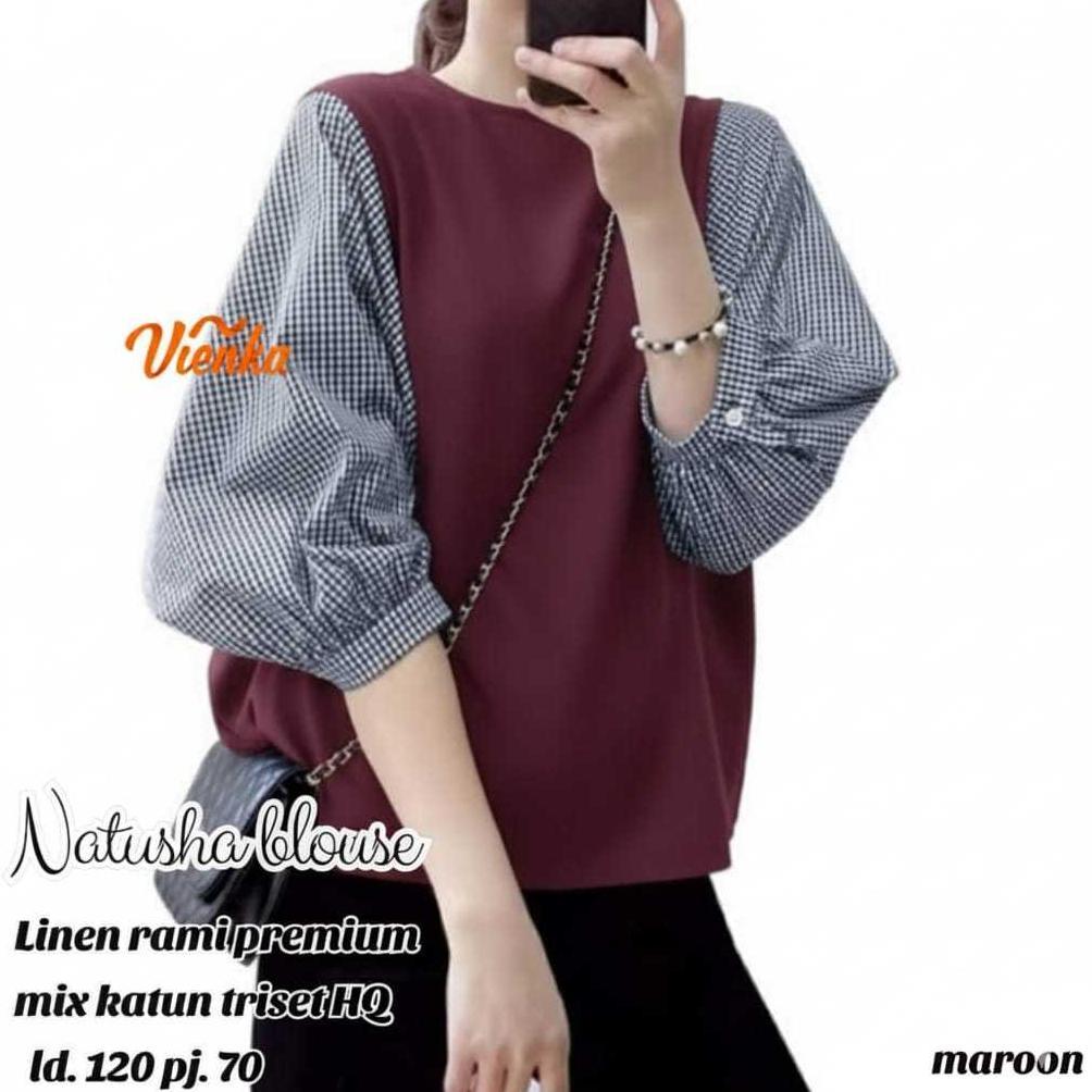 Saless Nathusa Top Blouse Linen Jumbo Baju Atasan Blus Wanita
