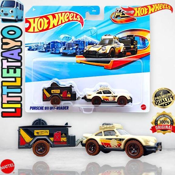 Hot Wheels Track Fleet Porsche 911 Off Roader Hitam Cream Diecast Mobil Truck Derek Trailer Sport Ca