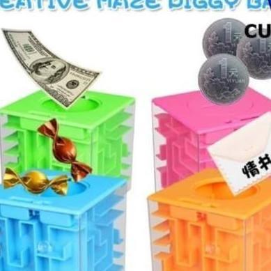 Cube Magic Puzzle 3x3 3D MAZE Puzzle Pink Merah Muda CELENGAN Piggy Bank Hadiah Cube