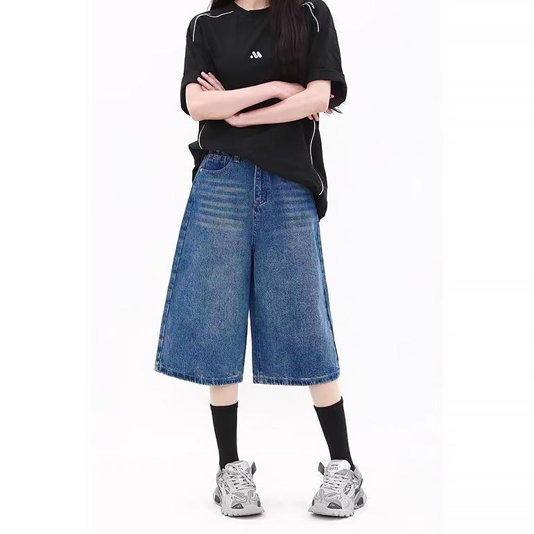 MURAH ReadyCelana Jeans pendek Wanita 3/4 Retro Baggy pants Celana Jeans Terbaru Causual Hiphop Stre
