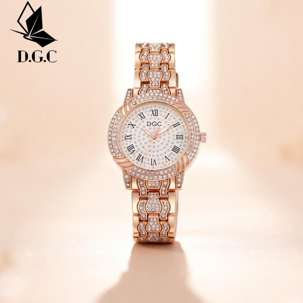 FAVORIT DGC G196 JAM TANGAN WANITA ANALOG QUARTZ BERLIAN ANGKA ROMAWI RANTAI ALLOY FASHION JAM TANGA