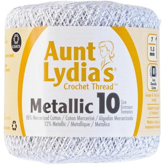 Aunt Lydia Metallic Crochet thread size 10 Silver/Silver