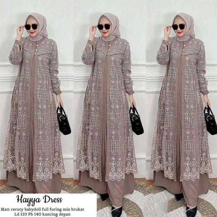 PAKET HEMAT Hayya Dress Gamis Muslim BCB Brukat Cerutty Elegan