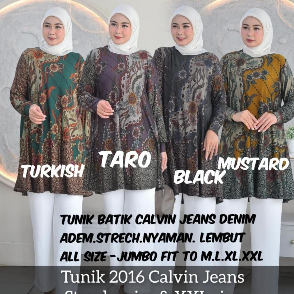 HOT PRODUCT Tunik Kaos denim Calvin Jeans original motif Batik / Bunga(adem.melar.lembut)all size fi