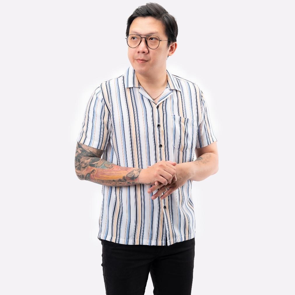 NEW PROMO Jane Frey Clothing Kemeja Salur Lengan Pendek Pria | 7890 Kemeja Garis Wispie M-XL