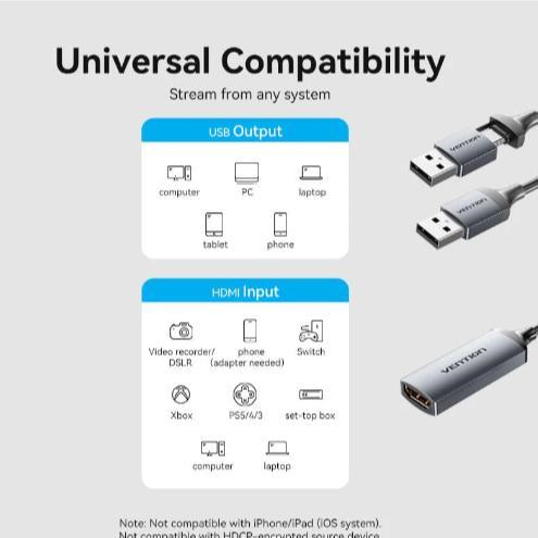 Vention HDMI Video Capture Card USB to HDMI Game Capture for Streaming