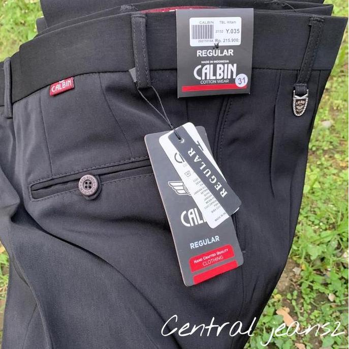 KEKINIAN Celana Kantoran Formal Calbin Hitam Panjang untuk Pria - Nyaman, Casual, Slimfit, Katun - L