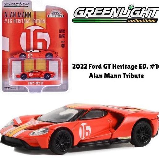30395 - GREENLIGHT 1/64 2022 FORD GT HERITAGE EDITION #16 ALAN MANN TRIBUTE DIECAST MOBIL MAINAN MIN