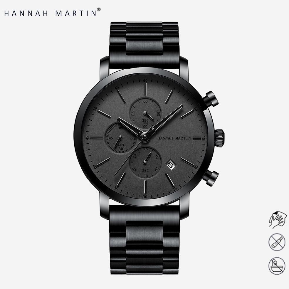 garansi hannah martin jam tangan pria 100% original tahan air cowok kronograf quartz analog laki 109
