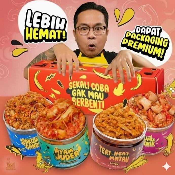 UVASSBALLAH - SAMBEL PAKET HEMAT ISI 5 KALENG - CUMI PEDAS / BABY CUMI/ CAKALANG HOT / TERI / AYAM S