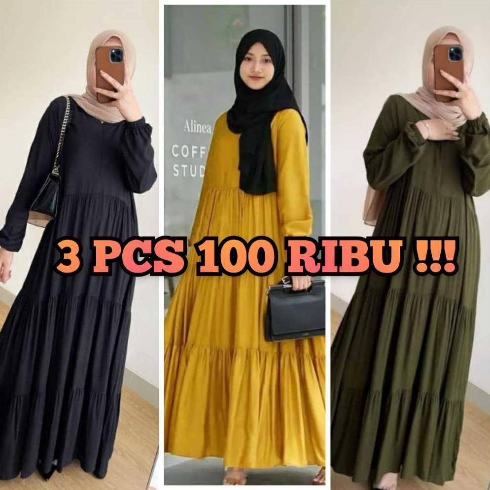 Flash Sale 100 Ribu Dapet 3 Pcs Gamis Jumbo Rempel Susun Bahan Rayon Premium Model Dan Motif Terbaru