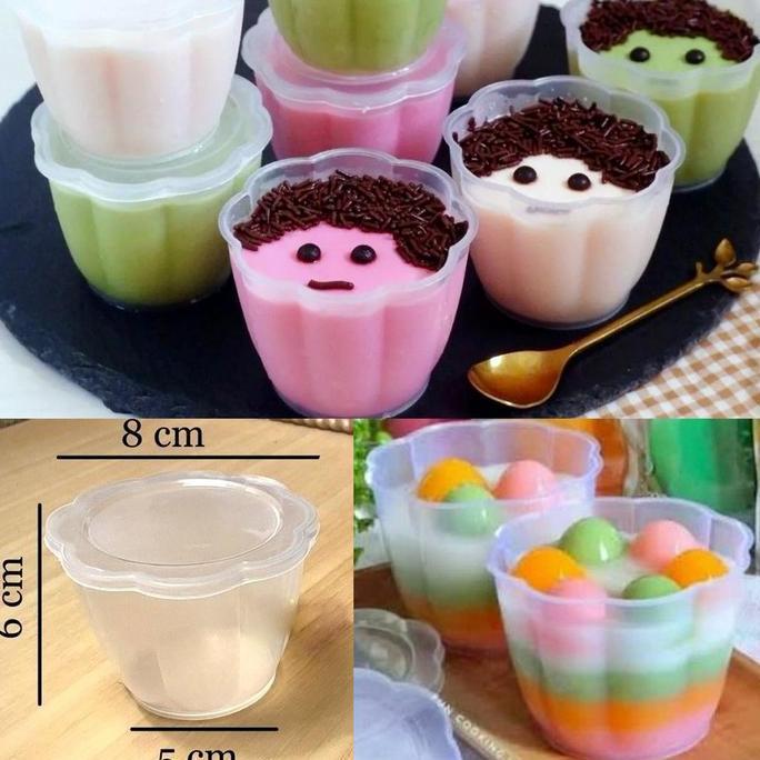 Cup Puding Pelangi Besar + Tutup - Gelas Agar Jelly Bunga Slop 24 pcs Diskon