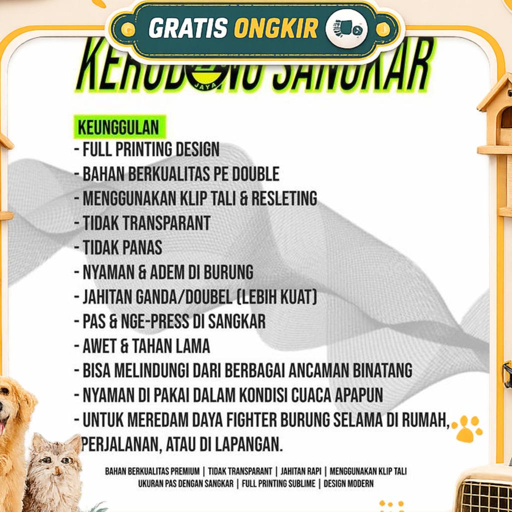 Kerodong Full Printing Sangkar Lovebird - Lovebird Konslet