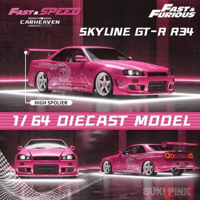 FAST SPEED 1/64 SKYLINE GTR R34 Z TUNE FAST FURIOUS SUKI PINK LIVERY DIECAST AS2123