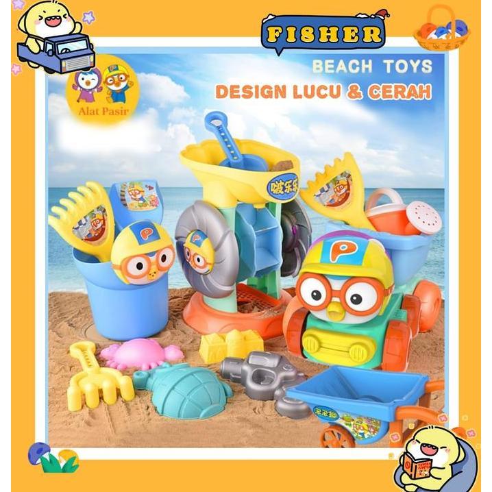 Kids [FISHER] set mainan cetakan alat pasir anak model PORORO