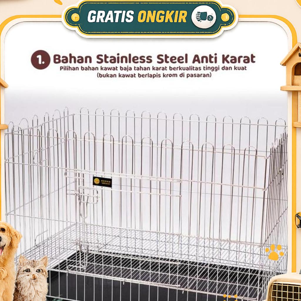 Octagon Kandang Lipat Terbuka Atas 1 Pintu Stainless Steel Anjing Kucing Kelinci Hewan Besi Anti Kar