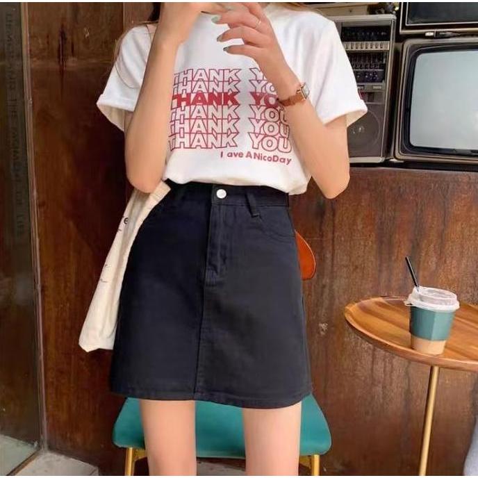 DR335 - Rok denim  | Summer Skirt A Line Highwaist Casual Premium - Jeans Denim White