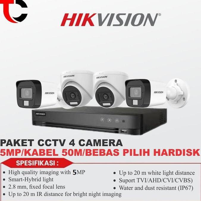 BEBAS ONGKIR - PAKET CCTV HIKVISION 5MP 4 CAMERA FULL SET