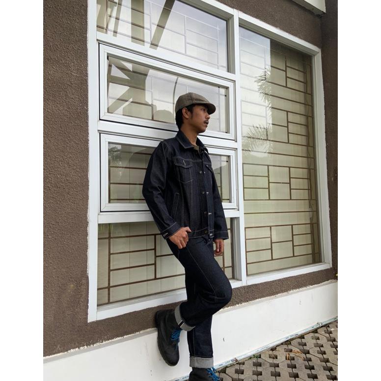 DISKON Jaket Denim 14oz - Jaket Jeans Pria - Jaket Denim Trucker - Raw Denim