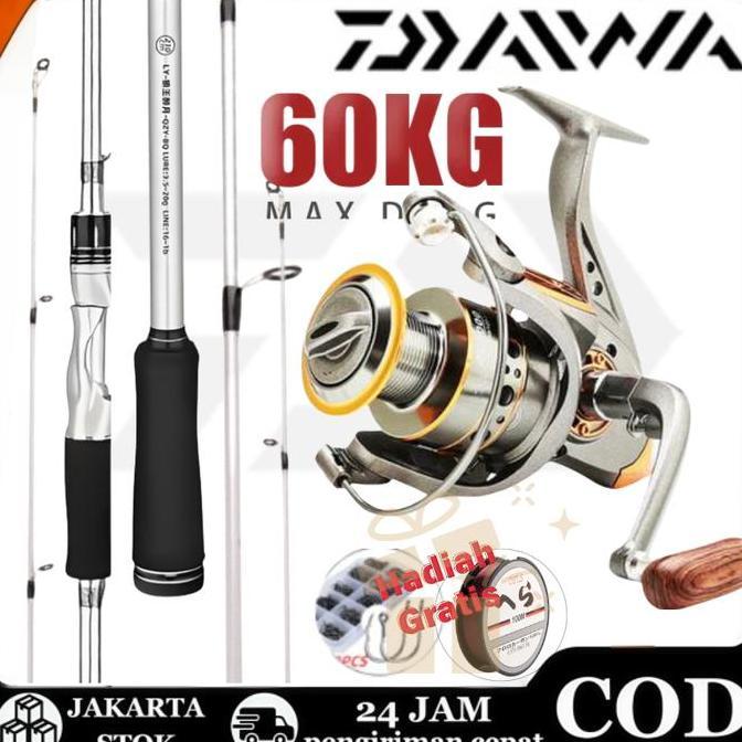 DAIWA Joran Pancing Set Kombo Reel Spinning Rod Joran Pancing 1 Set Reel Spinning BC Surf Reel Jiggi