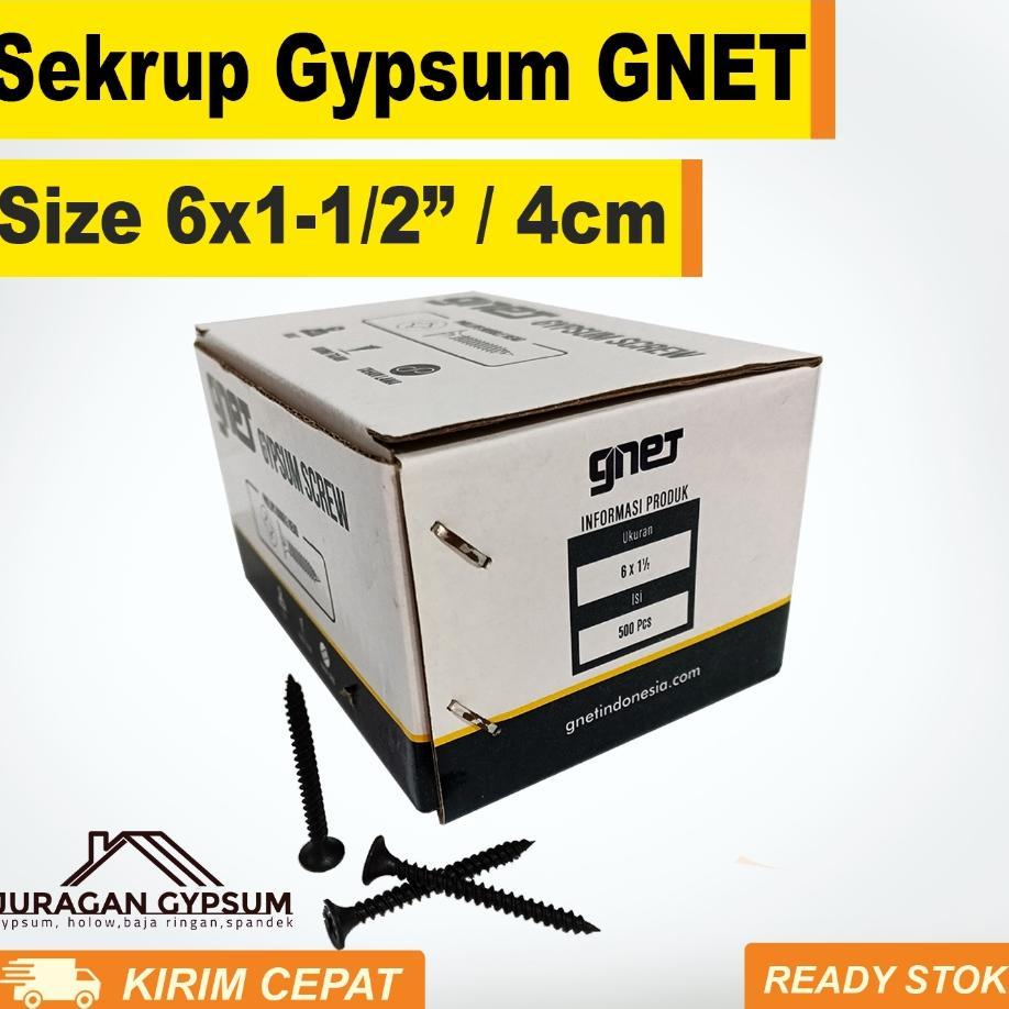Skrup Gypsum 6X1-1/2" 4Cm / Sekrup Gipsum 4 Cm / Panjang 4Cm Isi 500 Merek Gnet