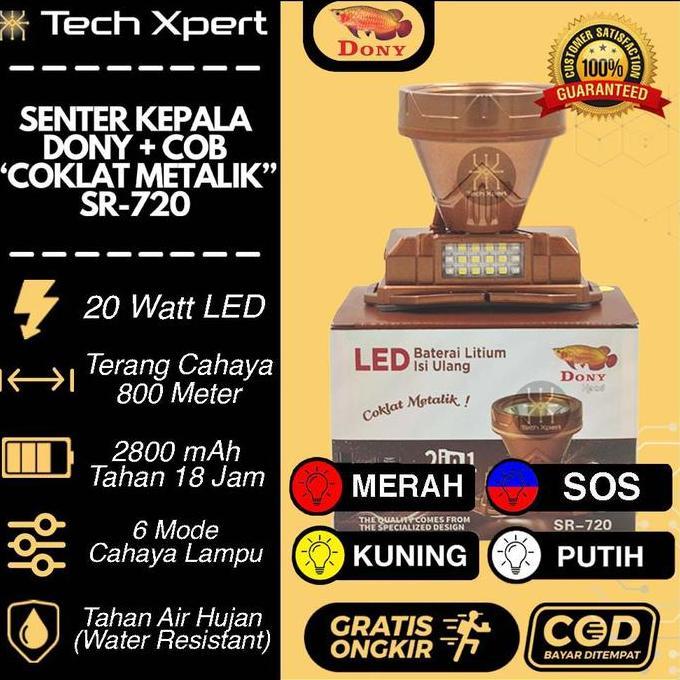 BEBAS ONGKIR - SENTER KEPALA LED DONY 20 WATT + COB SR-720 "COKLAT METALIK" ORI SUPER TERANG ANTI AI