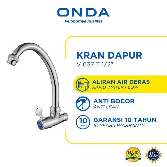 ONDA Kran Dapur Cuci Piring V 637 T 1/2 In Keran Air Cuci Piring Tembok Stainless Anti Bocor Keran D