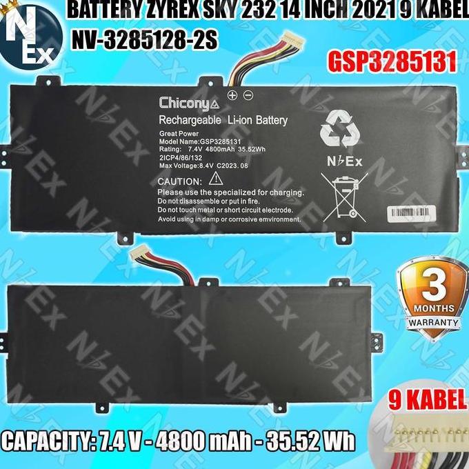 BATTERY ZYREX SKY 232 14 INCH 2021 9 KABEL NV-3285128-2S ORI