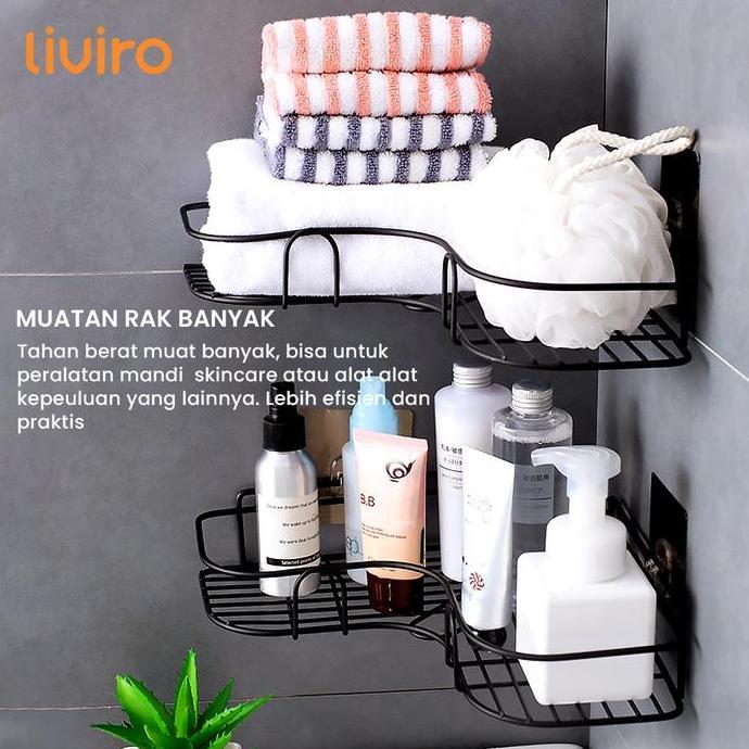 Liviro Rak Dinding Kamar Mandi Tanpa Bor Besi Dengan Lem Perekat Kuat