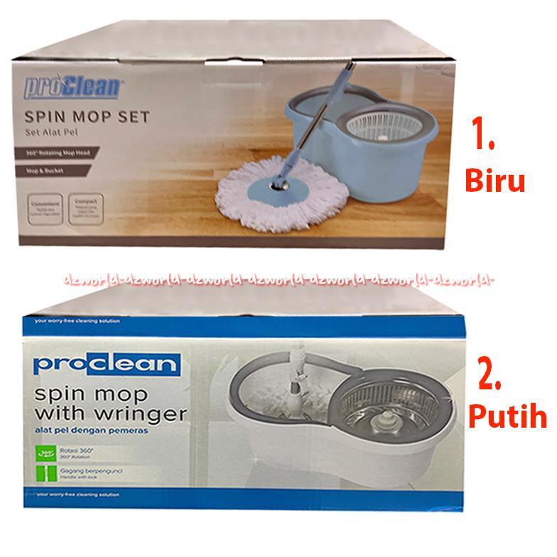 Proclean Spin Mop Set With Wringer Alat Pel Berputar Biru Muda Putih Pro Clean MOP Pel Lantai Tekan 