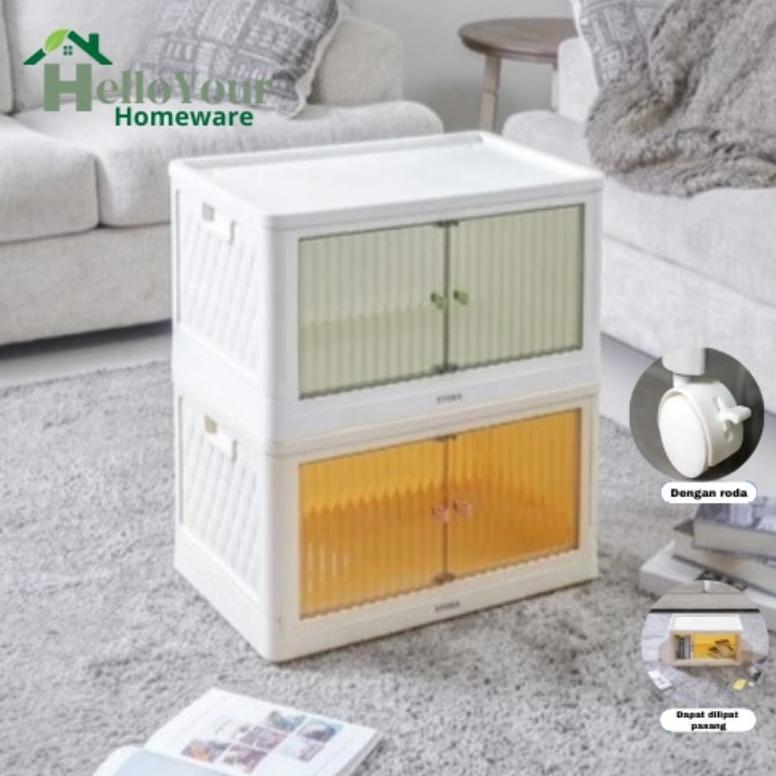 Kotak Box Kontainer Pakaian Buku Mainan Box Kontainer Lemari Susun Lipat 2 Pintu Portable