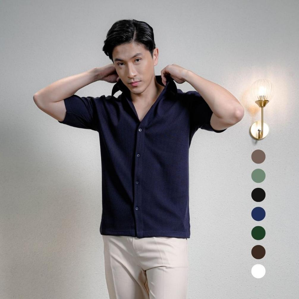Cupachino Double Knit Kemeja Pria 2-Way Stretch Lengan Pendek