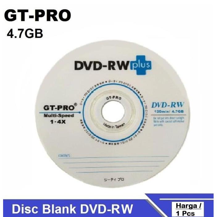 DVD RW GTPRO Plus Kaset DVD Kosong / DVD-RW Plus GT PRO kapasitas 4.7 GB Durasi 120 Menit