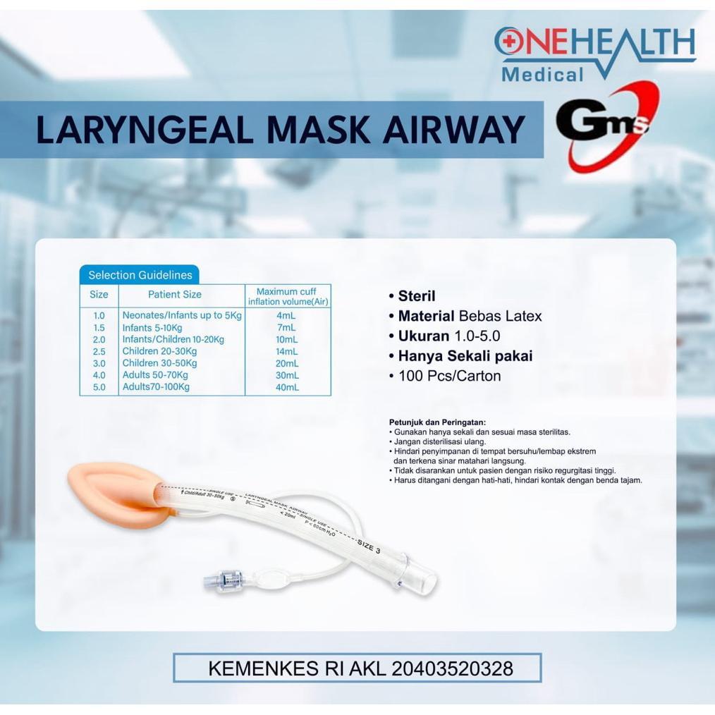 Onehealth Laryngeal Mask Airway Silicone Per Pcs LMA 1.0 Sampai 5.0