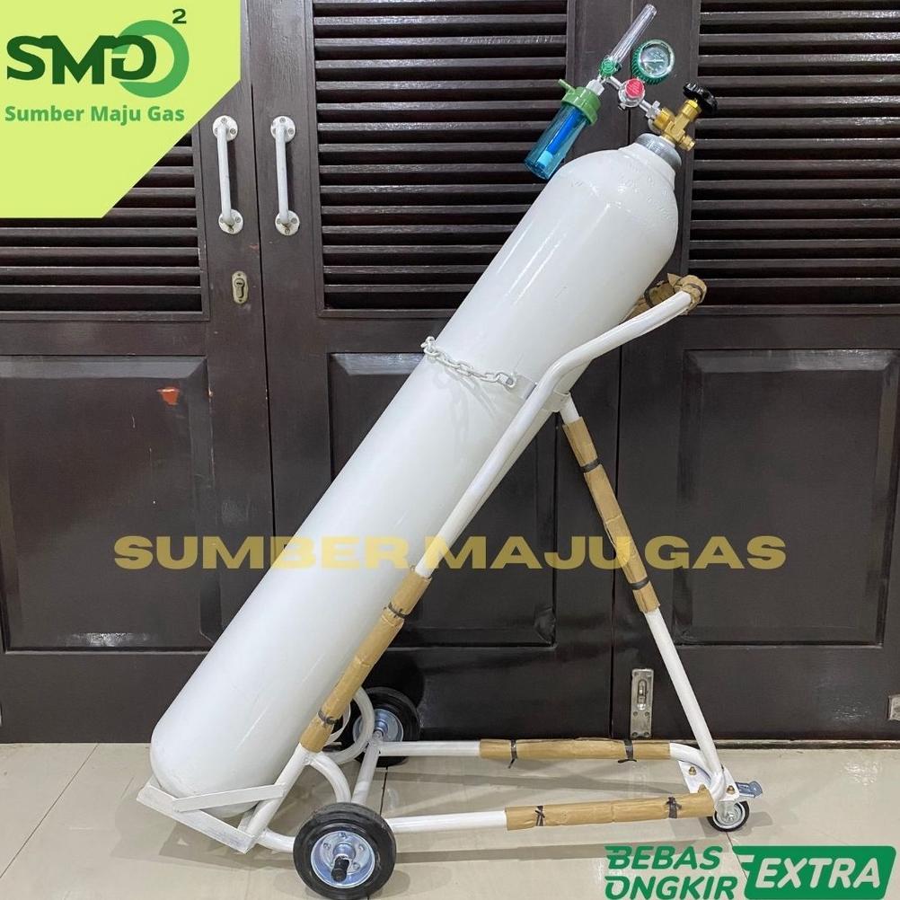 Tabung Oksigen 6m3 Besar Lengkap Siap pakai (+Regulator+Selang+Troli+Isi)