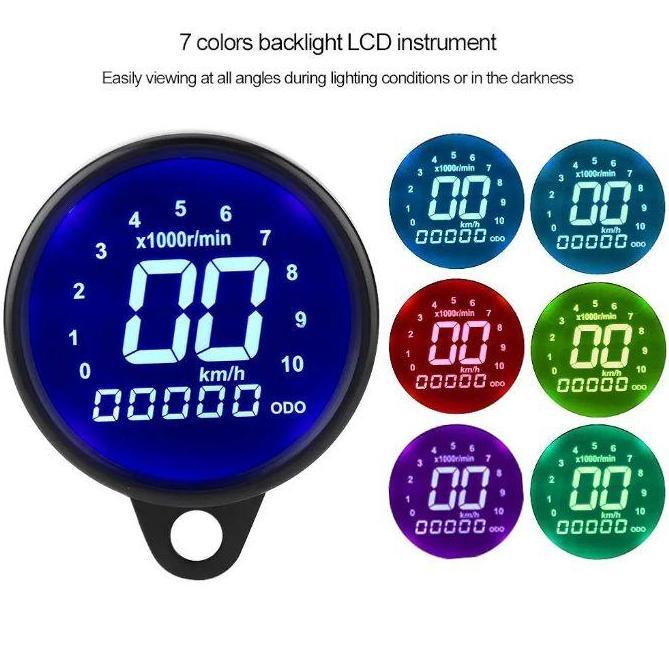 Speedometer Dital Bulat Motor LEDM Bensin Ampere Tachometer Motorcycle Klasik