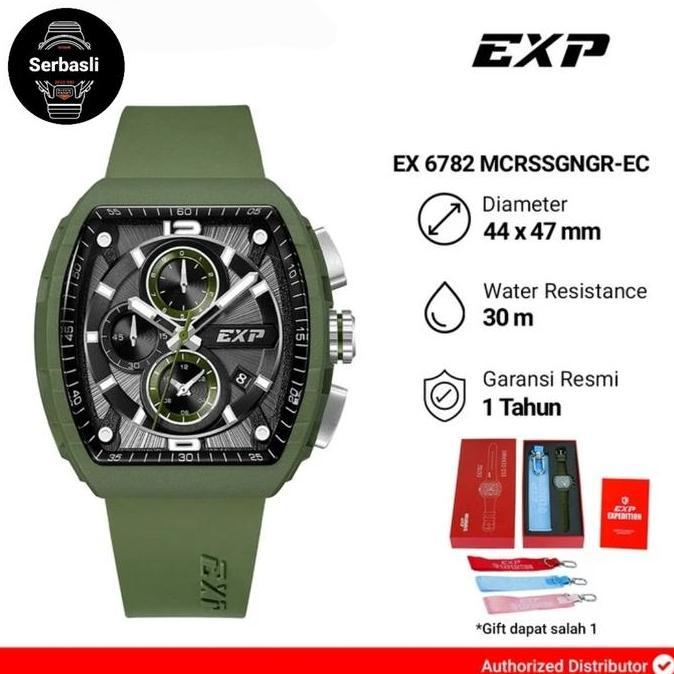 Jam Tangan Pria Expedition Exp Chronograph EX 6782 MCRSSGNGR-EC Black Dial Green Rubber Strap