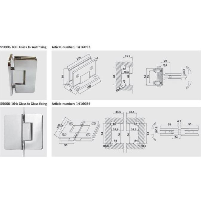 Shower Hinge Dorma S5000 - 160 Glass To Wall Engsel Pintu Shower
