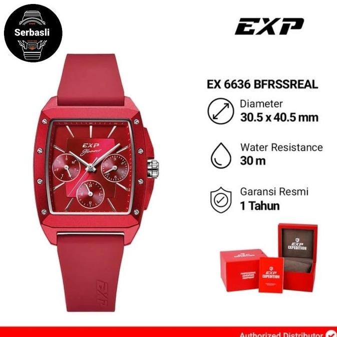 Jam Tangan Wanita Expedition Exp Chronograph EX 6636 BFRSSREAL Red Dial Red Rubber Strap