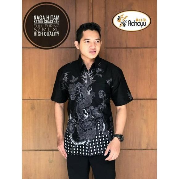 PREMIUM Naga Hitam RAHAYU Kemeja batik pria motif naga abu hitam lengan pendek non furing kemeja pre