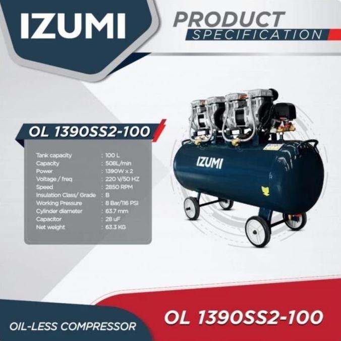 IZUMI KOMPRESOR ANGIN OILESS 35HP 100 L OL 1390 SS2 100