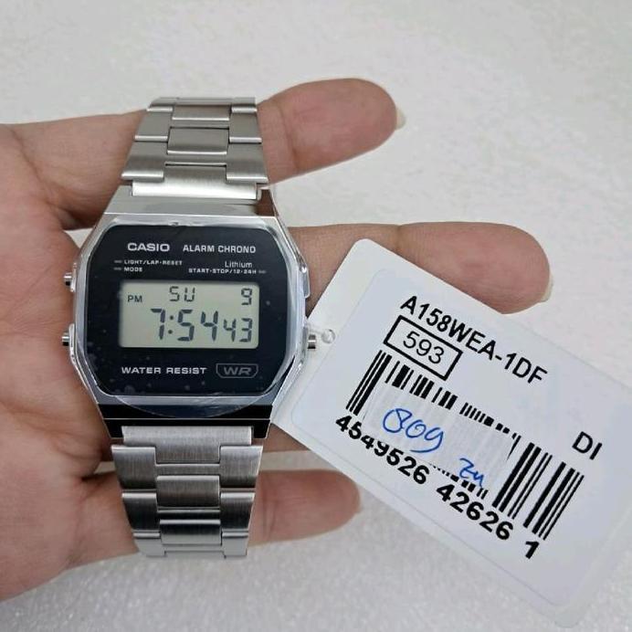 Casio Digital Jam Tangan Pria Wanita Klasik Strap Rantai A158WEA-1D Original