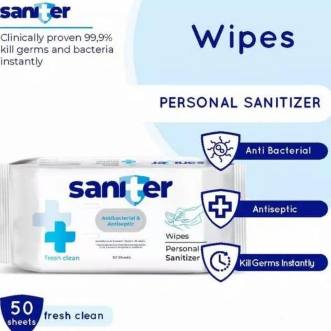 SANITER antiseptic&antibacterial wipes 50 sheet/Tissue basah saniter 50s