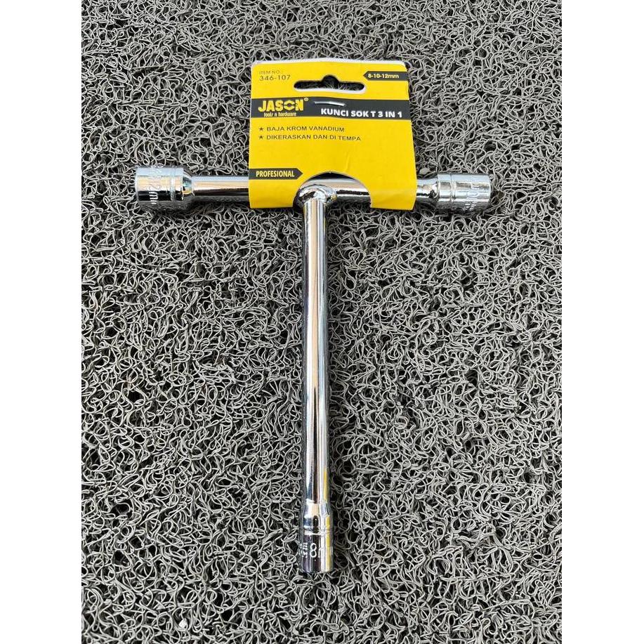 KUNCI T 3IN1 Kunci T 3 ukuran Pendek Jason Kunci Sok Type - T Kunci T 10-12-14 / 8-10-12 HC