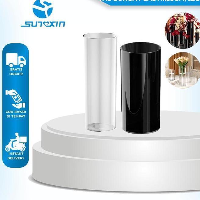 Sunxin Vas Bunga Plastik Bening Diameter 10Cm12Cm E05 Vas Plastik Tinggi Bambu Vas Bamboo Vas Air